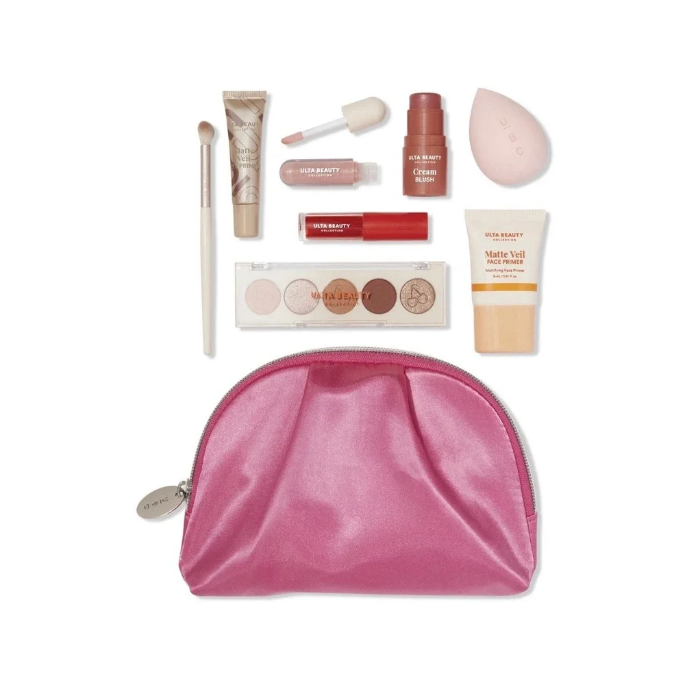 NWT ULTA BEAUTY COLLECTION 9‎ PC MAKEUP SET PINK POUCH BAG EYESHADOW BLUSH TOOLS